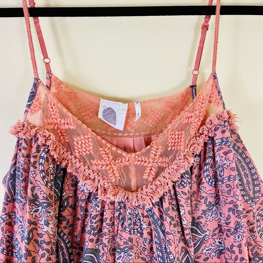 ANTHROPOLOGIE LILKA Coral/Pink Fringe Boho Swing Cami Tank Top - Picture 3 of 11
